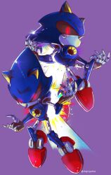  1boy android claws commentary_request eye_trail full_body furry furry_male ingoguma light_trail metal_sonic multiple_views purple_background simple_background sonic_(series) 