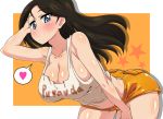  1girl bare_shoulders bent_over blue_eyes breasts brown_hair cleavage girls_und_panzer heart hooters huge_breasts kani_club long_hair looking_at_viewer midriff navel nonna short_shorts shorts smile solo spoken_heart thighs 