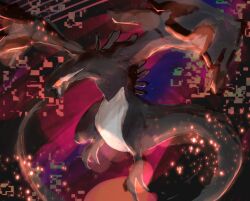  absurdres animal_focus colored_sclera fangs highres lugia name_e04 no_humans open_mouth pokemon pokemon_(creature) pokemon_focus pokemon_xd red_eyes shadow_lugia sharp_teeth solo spines tail teeth wings 