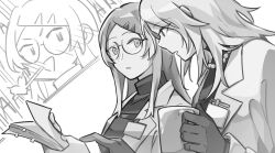  2girls coat doctor gem girls_frontline glasses highres jewelry lab_coat lady_gray_(girls&#039;_frontline) long_hair long_sleeves multiple_girls necklace open_clothes open_coat open_mouth pearl_(gemstone) pearl_necklace scientist shirt white_coat xinhao 