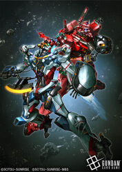  axe ball_and_chain_(weapon) copyright_logo copyright_name copyright_notice debris gquuuuuux green_eyes gundam gundam_card_game gundam_gquuuuuux heat_hawk holding holding_axe holding_flail holding_heat_hawk holding_shield humanoid_robot logo mecha mobile_suit official_art red_gundam robot science_fiction shield space tsubasansan v-fin violet_eyes weapon 