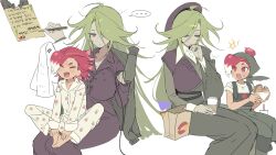  +++ ... 2girls :d ^_^ age_difference ahoge apple_print asymmetrical_bangs back-to-back bad_id bad_twitter_id bag bags_under_eyes bare_arms barefoot breasts burger butterfly_sitting closed_eyes closed_mouth collarbone collared_shirt colored_tips cookie_run cookie_run:_witch&#039;s_castle cup disposable_coffee_cup disposable_cup drinking_straw eating fang fast_food feet_out_of_frame food food_print fruit_print full_body green_hair green_headscarf green_overalls green_sweater hair_between_eyes hair_bun hair_dryer hair_flaps hair_over_one_eye hand_on_own_chin headscarf highres holding holding_burger holding_cup holding_food holding_hair_dryer holding_pen holding_towel humanization invisible_chair korean_text large_breasts long_hair long_sleeves looking_at_another multicolored_hair multiple_girls ohta_guk_hip one_eye_covered open_mouth overalls pajamas pen purple_pajamas purple_sweater_vest radish_cookie red_eyes red_hair rosemary_cookie shirt short_hair simple_background single_hair_bun sitting sitting_on_lap sitting_on_person skin_fang smile spoken_ellipsis sweat sweater sweater_vest swept_bangs towel translation_request two-tone_hair u_u very_long_hair violet_eyes white_background white_hair white_pajamas white_shirt wide_sleeves writing 