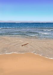  absurdres beach blue_sky commentary_request driftwood highres horizon nishinishikyo11 no_humans ocean original scenery seashell shell sky waves 