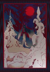 absurdres closed_mouth froslass full_body full_moon highres horns looking_at_viewer mega_froslass mega_pokemon moon night night_sky no_humans okto_(oktorisuyet) outdoors pokemon pokemon_(creature) pokemon_focus pokemon_legends:_z-a red_eyes red_moon sky snow solo tree