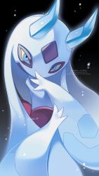  blue_eyes blue_sclera closed_mouth colored_sclera froslass highres horns ice ice_horns iwasi_29 looking_at_viewer mega_froslass mega_pokemon no_humans pokemon pokemon_(creature) pokemon_focus solo yellow_sclera 