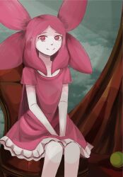  1girl armchair ball chair curtains dress garry&#039;s_mod inno_(gmod) j3str4ss p&#039;nk_black pink_dress pink_eyes pink_hair sitting tagme voidplaces 