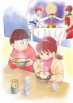  1boy 1girl alternate_costume brown_eyes brown_hair candle chopsticks cup dress drinking_glass eating f6 flower food gloves hair_ribbon hairband hood hoodie jacket looking_at_another looking_down matsuno_osomatsu noodles open_clothes open_jacket osomatsu-kun osomatsu-san ramen red_eyes ribbon short_twintails shrimp shrimp_tempura smile sweater tempura tiara turtleneck twintails white_gloves wine_glass yowai_totoko 