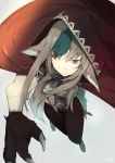  1girl animal_ears blue_hair fire_emblem fire_emblem_if grey_hair hoodie multicolored_hair red_eyes redricewine solo tail two-tone_hair velour_(fire_emblem_if) wolf_ears wolf_tail 