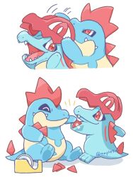  claws closed_eyes closed_mouth cosplay croconaw fangs feraligatr hood kana_(maple926) mega_feraligatr no_humans open_mouth pokemon pokemon_(creature) pokemon_focus pokemon_legends:_z-a red_eyes red_hood sharp_teeth smile spines tail tape teeth totodile 