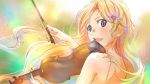  1girl bare_shoulders blonde_hair bow_(instrument) grey_eyes hair_ornament hairclip highres instrument long_hair miyazono_kawori official_art open_mouth shigatsu_wa_kimi_no_uso solo upper_body violin 