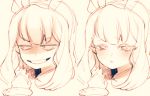  1girl 3m_0l :o bracelet bridal_gauntlets cagliostro_(granblue_fantasy) commentary_request granblue_fantasy grin hairband jewelry long_hair looking_away open_clothes sketch smile spikes teeth troll_face upper_body 