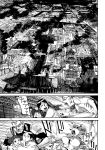  1boy 2girls absurdres ameyama_denshin castle cityscape comic doujinshi highres monochrome multiple_girls page_number scan smoke tongue tongue_out touhou translation_request 