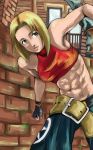  abs belt blonde_hair blue_mary commentary_request fatal_fury fingerless_gloves gloves highres midriff mimiyama_kiichi navel snk the_king_of_fighters 