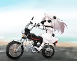  1girl dress horns kantai_collection long_hair mittens motor_vehicle motorcycle northern_ocean_hime sleeveless sleeveless_dress solo sunglasses tagme vehicle white_dress white_hair white_skin 