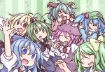  &gt;_&lt; 6+girls :d :o ^_^ anger_vein animal_ears antennae blonde_hair blue_eyes blue_hair bow cirno closed_eyes daiyousei dog_ears dress fang green_eyes green_hair hair_bow hair_ribbon hat kasodani_kyouko kawashiro_nitori multiple_girls mystia_lorelei open_mouth pink_hair red_eyes ribbon rumia shirt short_hair skirt smile takanoru team_9 touhou vest wings wriggle_nightbug 