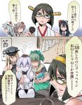  6+girls anger_vein bismarck_(kantai_collection) black_hair blonde_hair blue_eyes closed_eyes depth_charge gameplay_mechanics glasses green_hair hair_ornament hair_ribbon hand_on_another&#039;s_head hat hibiki_(kantai_collection) kantai_collection kirishima_(kantai_collection) long_hair microphone multiple_girls nontraditional_miko ooyodo_(kantai_collection) open_eyes pink_eyes purple_hair ribbon shinkaisei-kan short_hair smile submarine_hime tears toritora translation_request trembling verniy_(kantai_collection) violet_eyes white_hair you_gonna_get_raped yuubari_(kantai_collection) zuihou_(kantai_collection) 