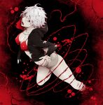  1girl arisawa_kuro barbed_wire breasts highres hoodie multiple_monochrome open_mouth original paint_splatter shorts solo white_hair 