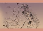  1boy 1girl bald cyborg genderswap genos kiss long_hair monochrome onepunch_man saitama_(onepunch_man) 