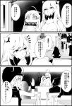  3girls ahoge atoshi classroom comic destroyer_hime hat heart horns hug i-class_destroyer kantai_collection midway_hime mittens multiple_girls northern_ocean_hime raised_hand shinkaisei-kan sitting sweatdrop translated white_hair 