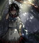  1girl dappled_sunlight forest kijin_seija light_rays nature no_mouth path peach_camellia road solo sunlight touhou 