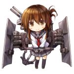  1girl anchor brown_eyes brown_hair chibi folded_ponytail hair_ornament inazuma_(kantai_collection) kantai_collection machinery school_uniform serafuku short_hair suien torpedo turret 