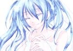  bad_id blue_hair closed_eyes hatsune_miku kureha_(pixiv421077) long_hair simple_background smile solo twintails vocaloid 