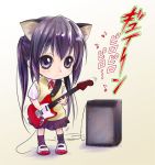  animal_ears cat_ears chibi guitar instrument k-on! musical_note mustang(guitar) nakano_azusa school_uniform shoes solo speaker uwabaki 