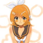  blonde_hair blue_eyes blush_stickers headphones headset isozaki_bebebe kagamine_rin short_hair smile solo vocaloid 