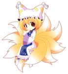  blonde_hair chibi fox_tail hat kiri_futoshi multiple_tails short_hair solo tail touhou yakumo_ran 
