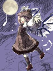  bad_id closed_eyes happy hat hitoshise looking_back moon musical_note mystia_lorelei night singing sketch smile touhou wings 