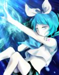  bad_id blue blue_eyes blue_hair glowing hair_ribbon hands kagamine_rin midriff navel noiz_are_nel_(vocaloid) okra_boom ribbon solo vocaloid 