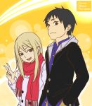  1girl couple earrings engagement_ring hoodie jewelry kurosawa_kakeru onani_master_kurosawa onanie_master_kurosawa ring rob-kny scarf sugawa_maiko v 