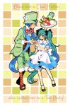 alice_(wonderland)_(cosplay) alice_in_wonderland apron aqua_eyes aqua_hair blue_hair cake cosplay dress english food formal frills hat hatsune_miku ice_cream kaito long_hair mad_hatter pastry plate scarf shoes smile striped striped_legwear striped_thighhighs suit thigh-highs thighhighs tomoshibi_rei top_hat twintails very_long_hair vocaloid 