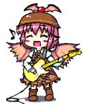  cable chibi closed_eyes head_wings lowres musical_note mystia_lorelei oekaki rorororororo tele(guitar) telecaster touhou winged_hat wings 