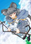  animal_ears cloud clouds grey_hair jewelry mouse_ears nazrin pendant red_eyes short_hair sky solo tail touhou 