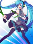  bad_id blue_eyes blue_hair detached_sleeves hatsune_miku headphones headset long_hair necktie open_mouth sayo_(mutuha) skirt solo spring_onion tears thigh-highs thighhighs twintails vocaloid zettai_ryouiki 