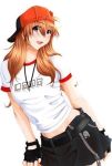   artist_request baseball_cap blue_eyes blush dogtags fingerless_gloves happy hat light_brown_hair long_hair necklace neon_genesis_evangelion open_mouth skirt souryuu_asuka_langley zipper  