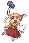  chibi cosplay fang gourd hakurei_reimu hakurei_reimu_(cosplay) haniwa haniwa_(leaf_garden) horns ibuki_suika open_mouth orange_hair solo touhou 