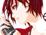  earrings jewelry karakoro meiko microphone microphone_stand nail_polish profile red red_eyes red_hair redhead short_hair solo vocaloid 
