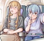  blonde_hair casual closed_eyes clothes_writing long_hair open_mouth photo_(object) red_eyes rozen_maiden rozenweapon shinku silver_hair sleeping suigintou t-shirt 