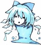  arakune blazblue blue_hair bow cirno crossover fusion ice monster parody short_hair slime solo touhou traditional_media wings 