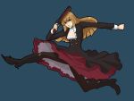  blonde_hair boots code_geass dress formal gun kick long_hair melting_scarlet pantyhose parody serious simple_background spinning spinzaku umineko_no_naku_koro_ni ushiromiya_rosa 