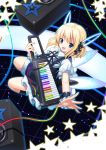  bad_id blonde_hair blue_eyes highres instrument keyboard keyboard_(instrument) keytar koi_(koisan) original rainbow robot_ears speaker star wings 
