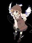  cable flat_color grey_eyes hat hitoshise leaning_forward microphone mystia_lorelei red_hair redhead simple_background touhou winged_shoes wings 