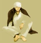  aoyagi barefoot cigarette feet ginko green_eyes hair_over_one_eye male mushishi solo white_hair 
