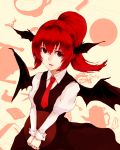  bat_wings head_wings headwings inugami_akito koakuma ponytail red_eyes red_hair redhead short_hair touhou wings 
