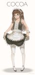  1girl absurdres apron artist_name bare_shoulders black_dress black_shoes braid brown_hair character_name cocoa_(kuon_(kwonchanji)) curtsey dated dress frilled_apron frilled_dress frills glasses highres kuon_(kwonchanji) long_hair looking_down maid maid_apron maid_headdress open_mouth original round_teeth shoes simple_background sleeveless sleeveless_dress smile solo teeth twin_braids white_legwear wrist_cuffs 