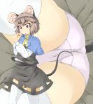  1girl animal_ears from_below highres kehukoete mouse_ears mouse_tail nazrin open_mouth panties red_eyes short_hair solo tail thigh-highs touhou underwear white_legwear white_panties 