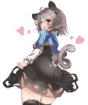  1girl animal_ears blush capelet dress from_behind grey_hair mouse_ears mouse_tail nazrin open_mouth red_eyes short_dress short_hair solo tail takashi_(nekoro) thigh-highs touhou zettai_ryouiki 