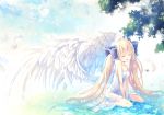  1girl angel angel_wings blonde_hair closed_eyes long_hair original smile solo twintails wings yamadori_yoshitomo 